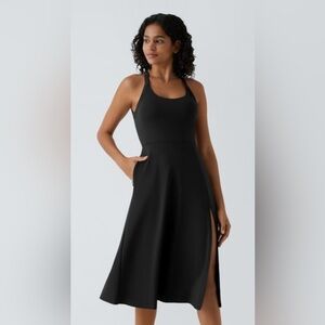 Halara Backless Cut Out Twisted Side Pocket Split Midi Casual Dress, L, Black